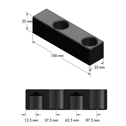 Kubbur 100x25x25 mm - 16 mm kerfi